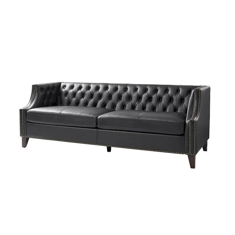 Divano con design trapuntato in vera pelle Eugne Transitional con gambe in legno massello di HULALA HOME