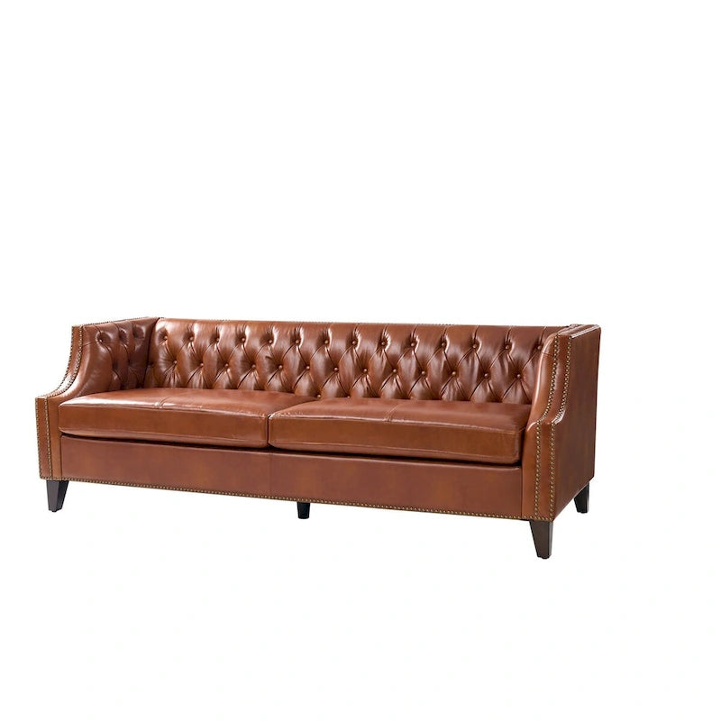Divano con design trapuntato in vera pelle Eugne Transitional con gambe in legno massello di HULALA HOME