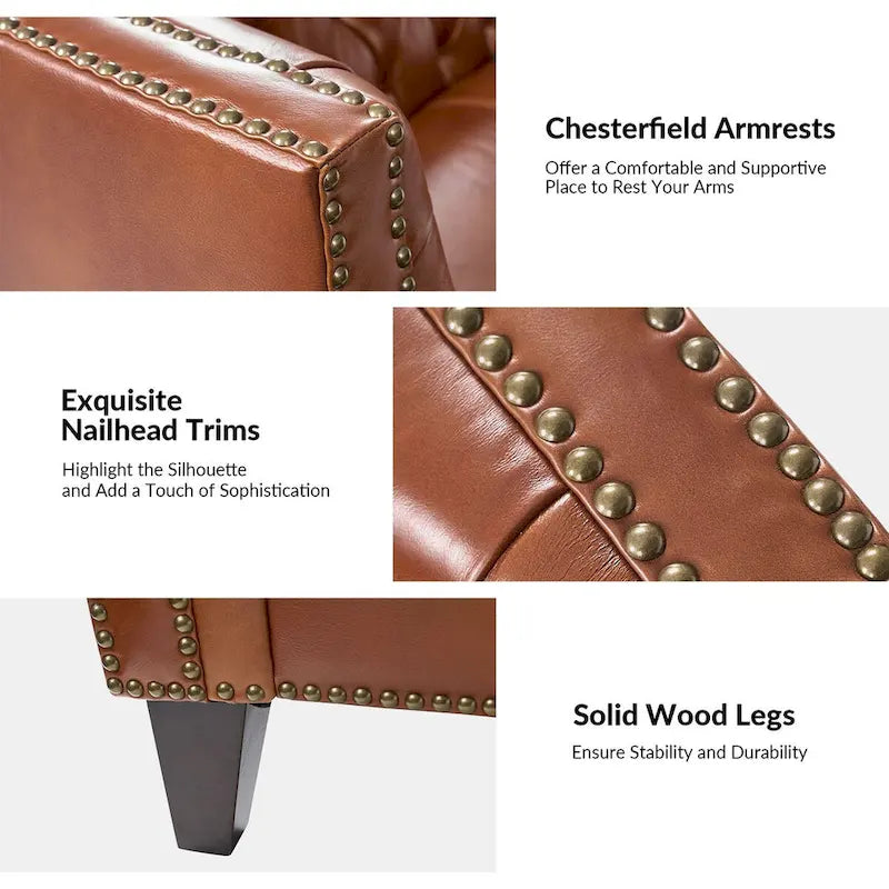 Divano con design trapuntato in vera pelle Eugne Transitional con gambe in legno massello di HULALA HOME