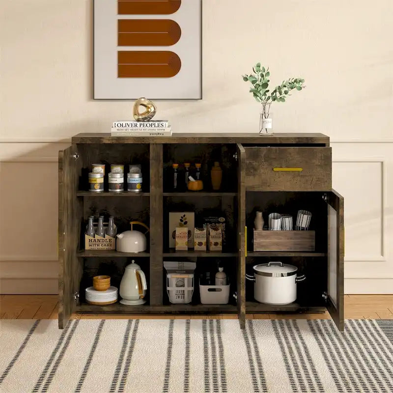 Credenza moderna in legno con ante e cassetti