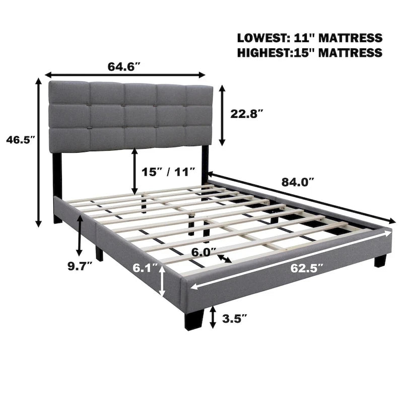 Telaio letto imbottito regolabile Queen Size elegante, resistente e antimacchia, non necessita di ingombranti materassi a molle interne