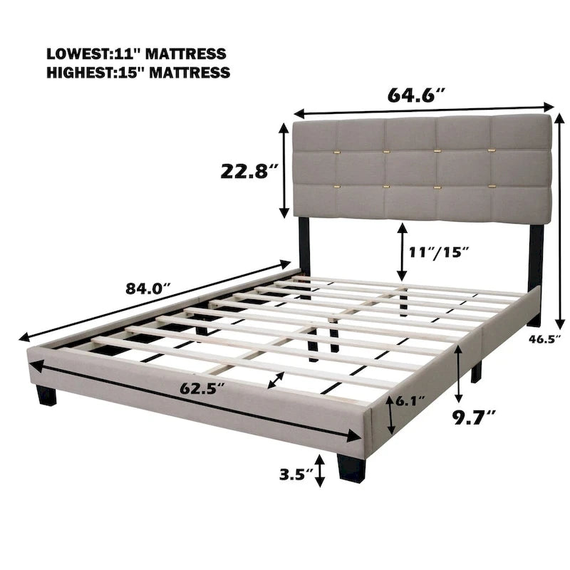 Telaio letto imbottito regolabile Queen Size elegante, resistente e antimacchia, non necessita di ingombranti materassi a molle interne