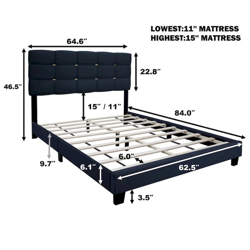 Telaio letto imbottito regolabile Queen Size elegante, resistente e antimacchia, non necessita di ingombranti materassi a molle interne