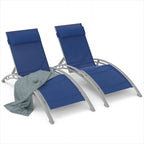 Chaise Lounge Set of 2 Patio Recliner Chairs with Adjustable Backrest and Removable Pillow for Beach Pool(2 Lounge Chair)