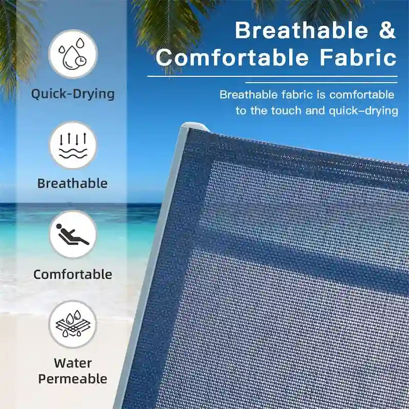 Set di 2 sedie a sdraio da esterno reclinabili con schienale regolabile e cuscino rimovibile per spiaggia e piscina (2 sedie a sdraio)