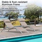 Set di 2 sedie a sdraio da esterno reclinabili con schienale regolabile e cuscino rimovibile per spiaggia e piscina (2 sedie a sdraio)