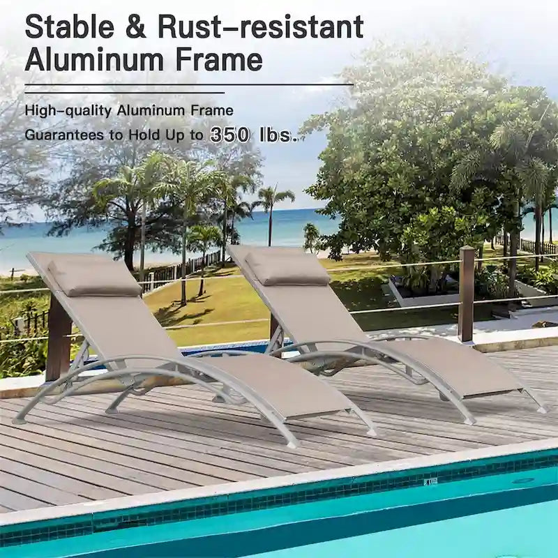 Set di 2 sedie a sdraio da esterno reclinabili con schienale regolabile e cuscino rimovibile per spiaggia e piscina (2 sedie a sdraio)