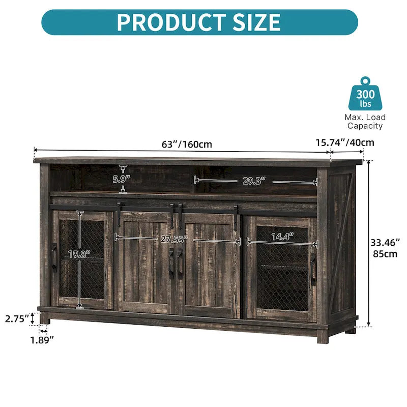 Credenza a buffet rustica con ante scorrevoli a persiana