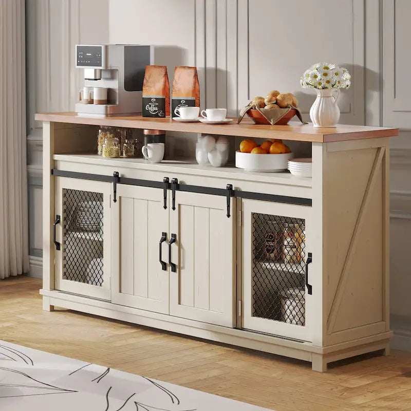 Credenza a buffet rustica con ante scorrevoli a persiana