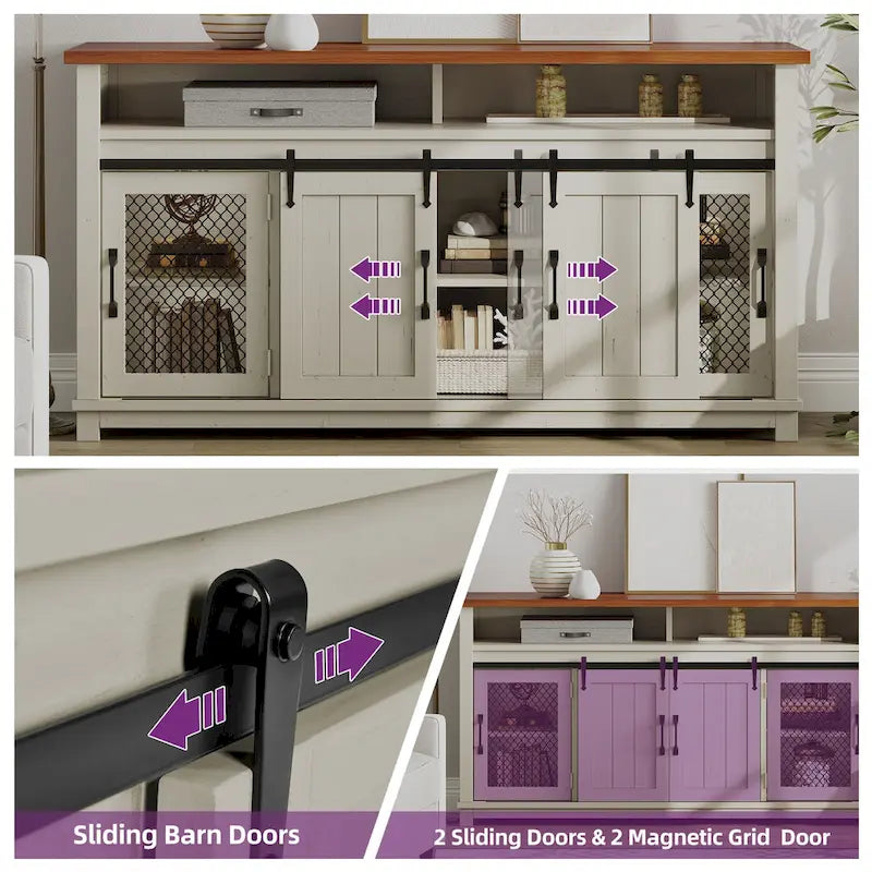 Credenza a buffet rustica con ante scorrevoli a persiana