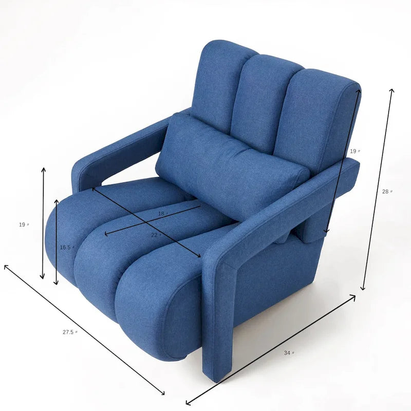 Poltrona moderna rivestita in lino con 1 cuscino, set da 1