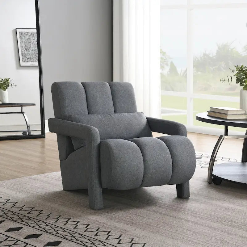 Poltrona moderna rivestita in lino con 1 cuscino, set da 1
