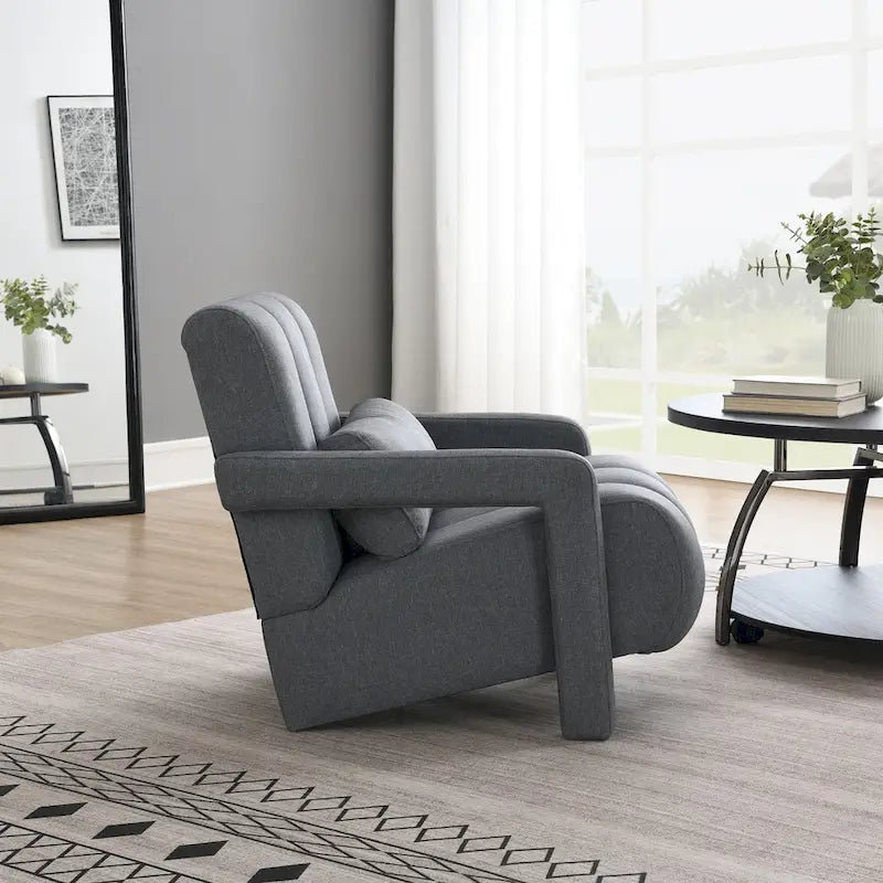 Poltrona moderna rivestita in lino con 1 cuscino, set da 1
