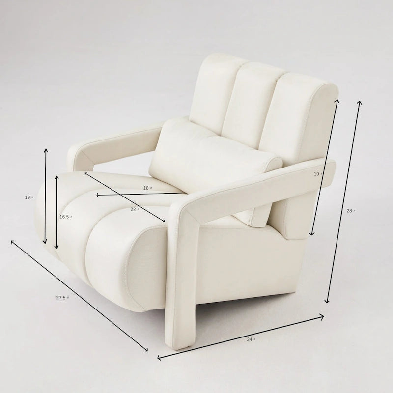 Poltrona moderna rivestita in lino con 1 cuscino, set da 1