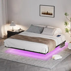 Struttura Letto King Size Sospesa con Luci LED e Stazione di Ricarica - Piattaforma in Metallo