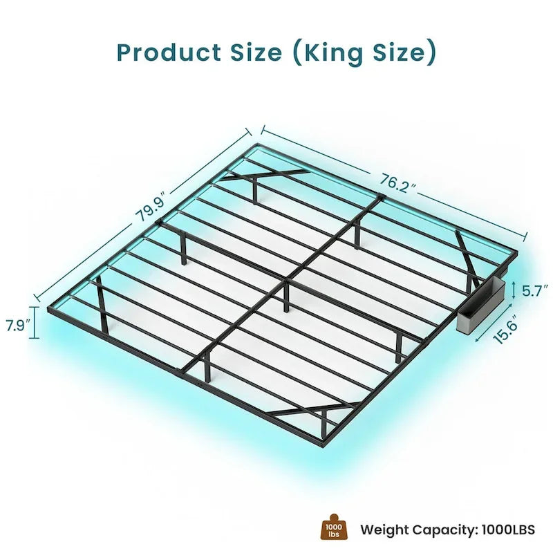 Struttura Letto King Size Sospesa con Luci LED e Stazione di Ricarica - Piattaforma in Metallo