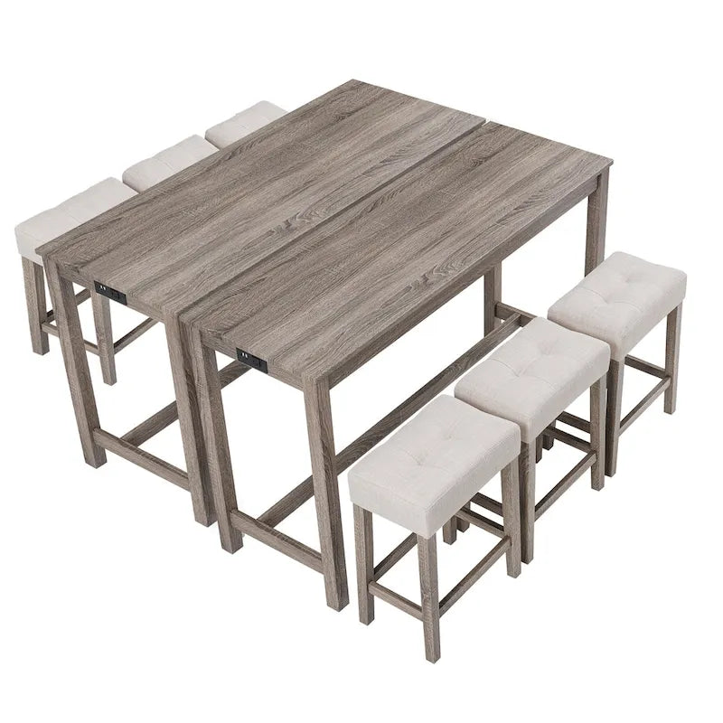 Set da 8 Pezzi Tavolo da Bar con Sgabelli e Prese Elettriche Integrate