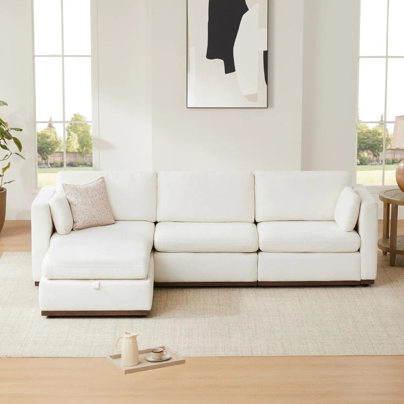Divano componibile modulare oversize in tessuto Donna con base in legno migliorata