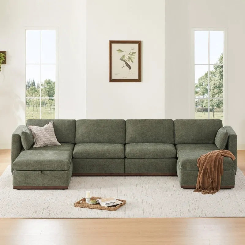 Divano componibile modulare oversize in tessuto Donna con base in legno migliorata