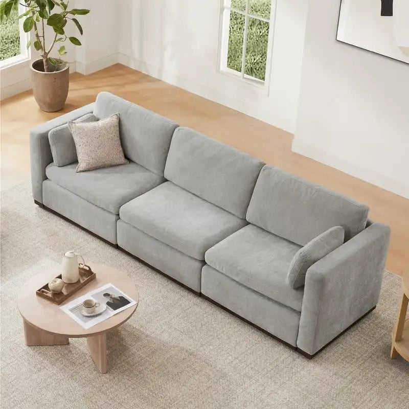 Divano componibile modulare oversize in tessuto Donna con base in legno migliorata