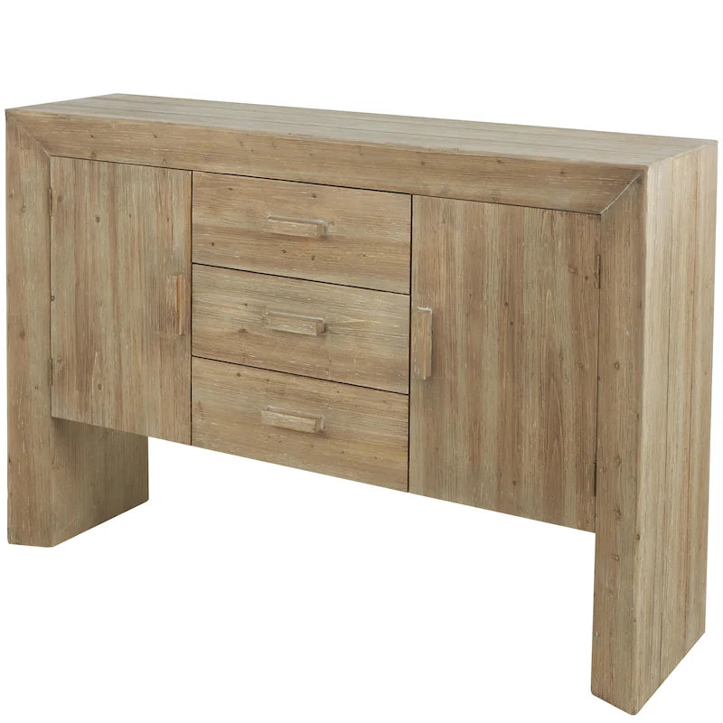 Mobile credenza in legno a 2 ante e 3 cassetti con venature naturali - Marrone - Roche River Decor