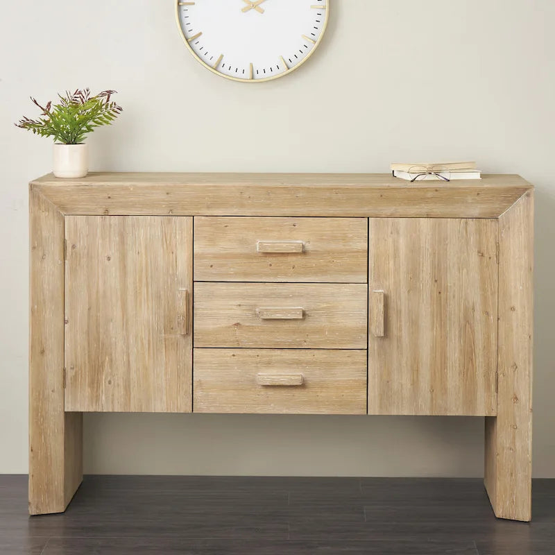 Mobile credenza in legno a 2 ante e 3 cassetti con venature naturali - Marrone - Roche River Decor