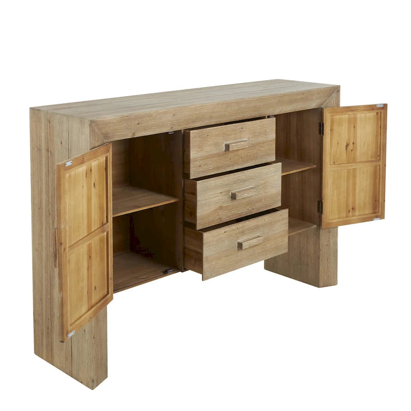 Mobile credenza in legno a 2 ante e 3 cassetti con venature naturali - Marrone - Roche River Decor
