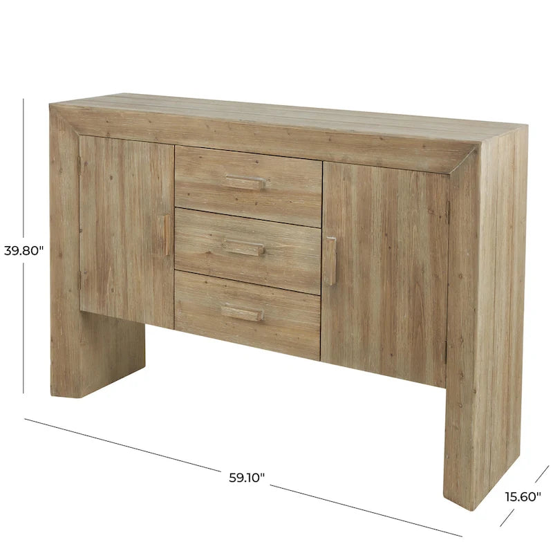 Mobile credenza in legno a 2 ante e 3 cassetti con venature naturali - Marrone - Roche River Decor