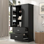 Armadietto alto da bagno, Armadietto con due ante e cassetti, Ripiano regolabile, Pannello in MDF