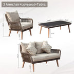 Set da conversazione da patio 4 pezzi, set da esterno in vimini di rattan intrecciato a mano con struttura in alluminio - 54,72 * 31,69 * 22,83
