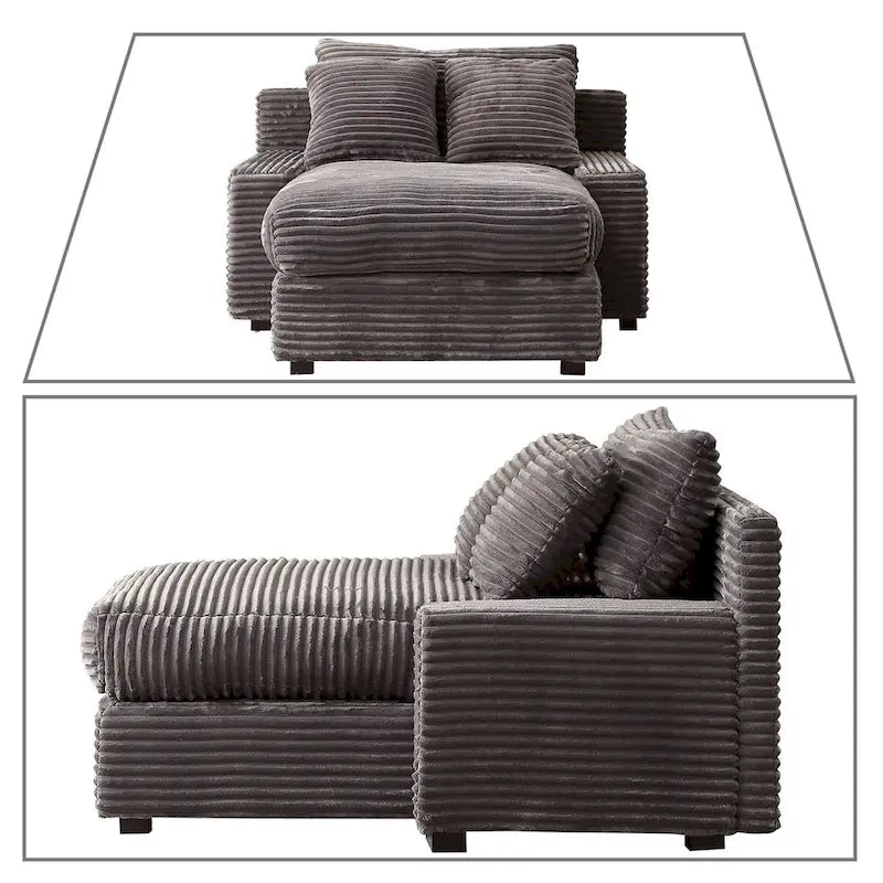 Moderna ed elegante chaise longue rivestita in velluto a coste
