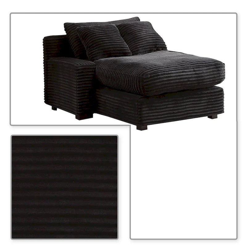 Moderna ed elegante chaise longue rivestita in velluto a coste