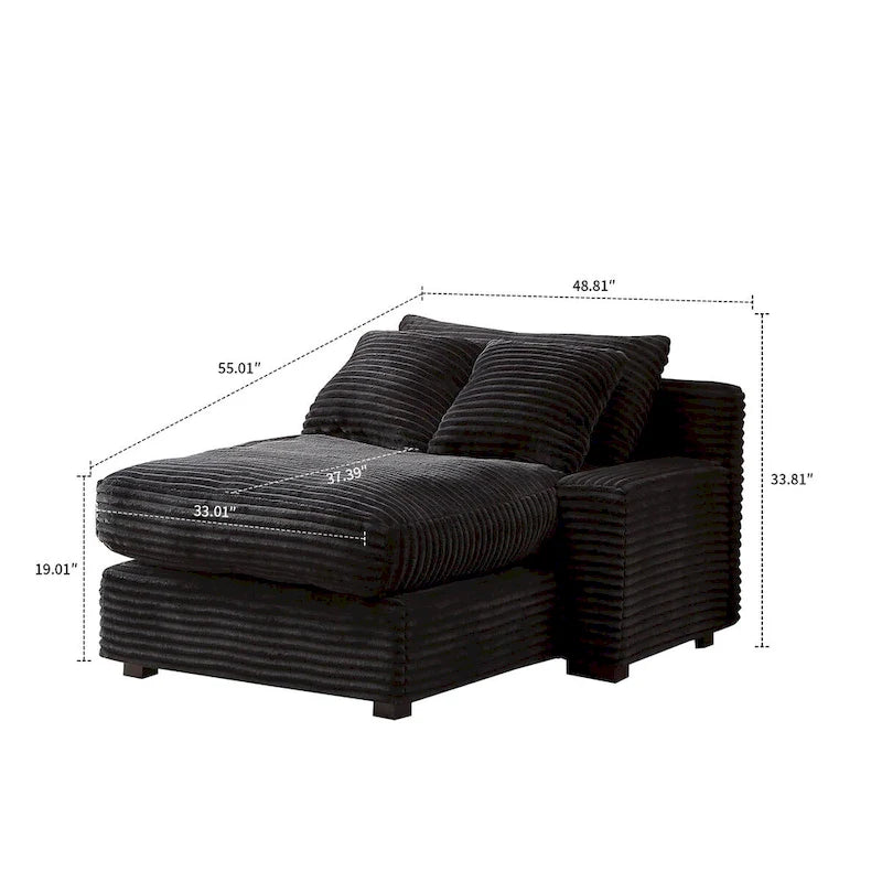 Moderna ed elegante chaise longue rivestita in velluto a coste