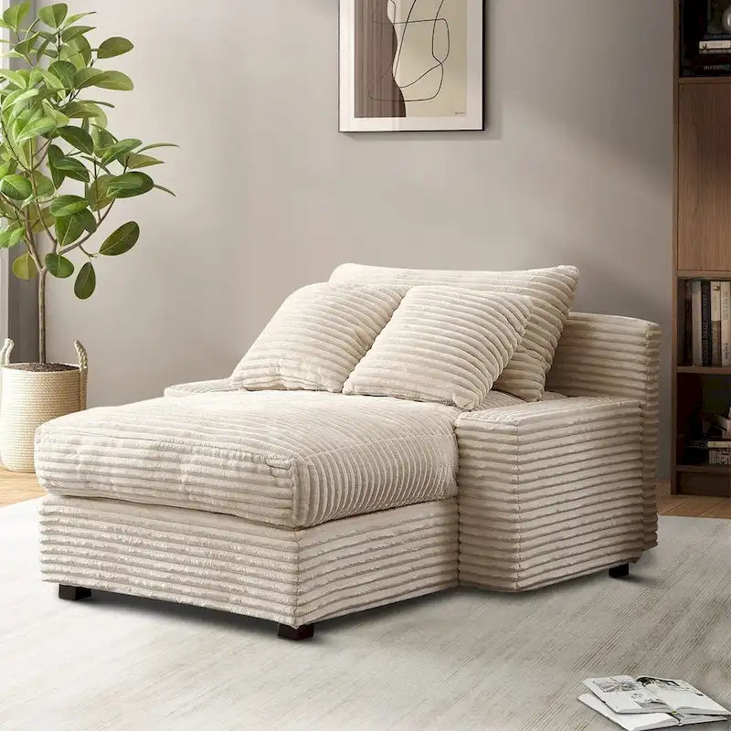 Moderna ed elegante chaise longue rivestita in velluto a coste