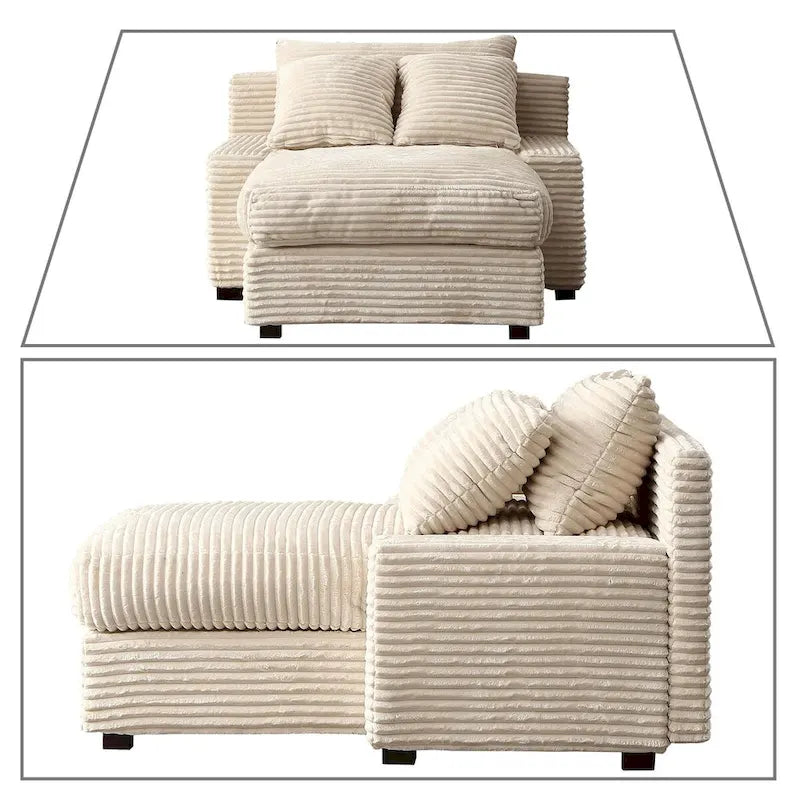 Moderna ed elegante chaise longue rivestita in velluto a coste