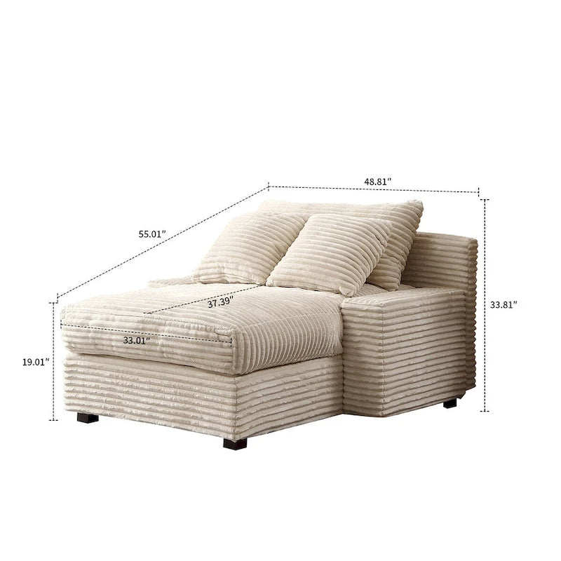 Moderna ed elegante chaise longue rivestita in velluto a coste
