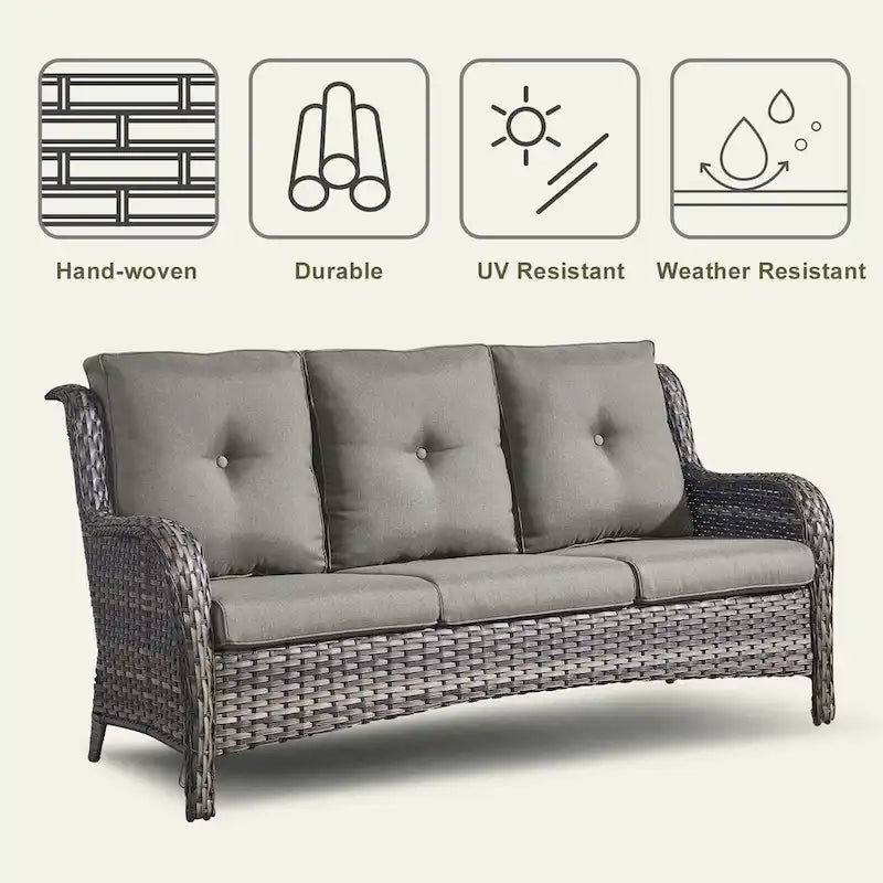 Divano da Esterno con Poltrona Girevole, Pouf e Tavolo con Focolare - Grigio
