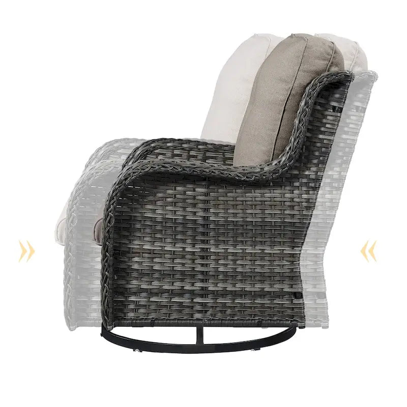 Divano da Esterno con Poltrona Girevole, Pouf e Tavolo con Focolare - Grigio