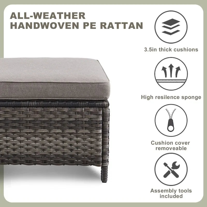 Divano da Esterno con Poltrona Girevole, Pouf e Tavolo con Focolare - Grigio
