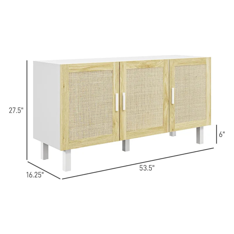 HOMCOM Credenza Buffet, Mobile da Cucina, Mobile Bar per Caffè con 3 Ante in Rattan e Ripiani Regolabili