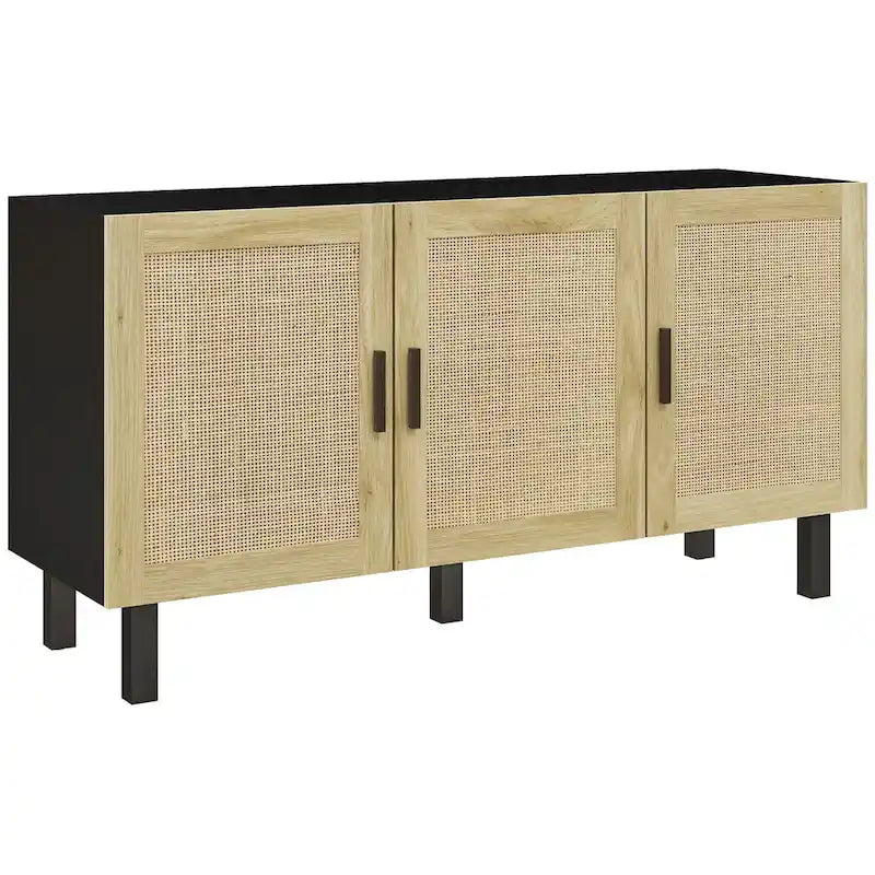 HOMCOM Credenza Buffet, Mobile da Cucina, Mobile Bar per Caffè con 3 Ante in Rattan e Ripiani Regolabili