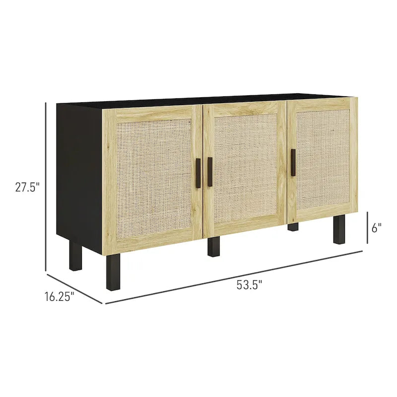 HOMCOM Credenza Buffet, Mobile da Cucina, Mobile Bar per Caffè con 3 Ante in Rattan e Ripiani Regolabili