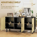 HOMCOM Credenza Buffet, Mobile da Cucina, Mobile Bar per Caffè con 3 Ante in Rattan e Ripiani Regolabili