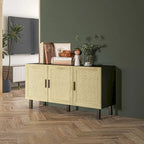 HOMCOM Credenza Buffet, Mobile da Cucina, Mobile Bar per Caffè con 3 Ante in Rattan e Ripiani Regolabili