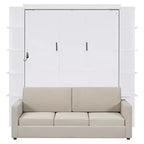 Letto a scomparsa Queen Murphy con divano, letto a scomparsa Queen Size con armadio, letto a parete pieghevole con libreria e mensole per camera degli ospiti o ufficio