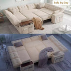 Divano letto componibile modulare Dyonery 112 con letto estraibile, divano componibile a U con contenitore, divani con seduta extra ampia e profonda per soggiorno