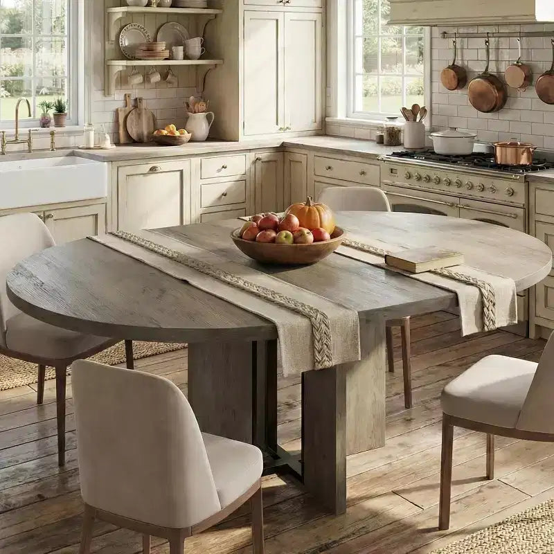 Tavolo da pranzo rotondo allungabile 47-63 per 4-8 persone, tavolo da cucina allungabile in legno stile rustico con struttura in metallo, salvaspazio ovale per appartamento, grigio retrò