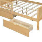 Struttura letto a casetta a grandezza naturale con cassetti, letto a piattaforma a casetta con luci LED, mensole e cassetti portaoggetti, divano letto in legno con tetto e sponda
