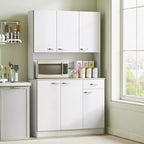 71 Armadio dispensa da cucina, mobile contenitore alto con supporto per microonde, credenza da cucina moderna, 3 ripiani regolabili per soggiorno, sala da pranzo
