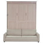 Letto a scomparsa Queen Size con divano, letto a scomparsa in legno Queen con luce LED, letto a cassapanca pieghevole con per camera degli ospiti, Beige